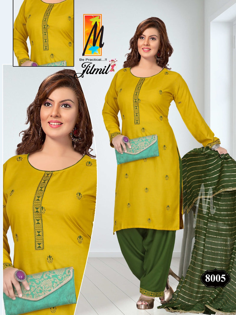 Master Zilmzil Rayon Printed Ready Made Patiala Style Party Wear Salwar Kameez