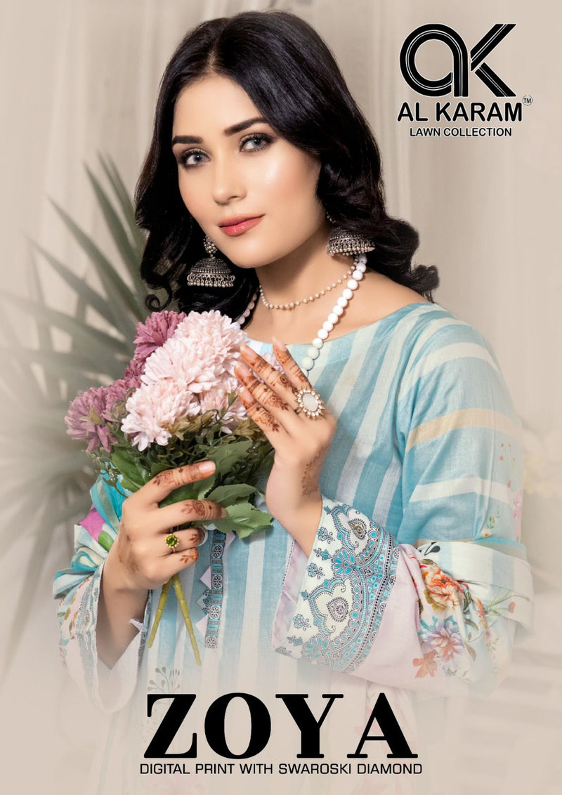 Al Karam Zoya Digital Print With Swarovski Diamond Jam Cotton Digital Printed Designer Salwar Suit