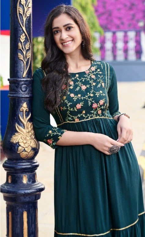 Kalaroop Kajree Fashion Zoya Rayon Embroidered Fashionable Stylish Party Wear Kurtis