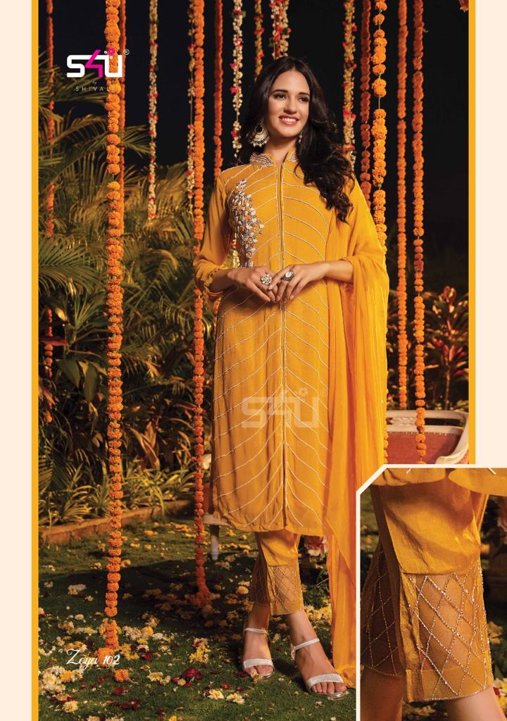 S4U Shivali Zoya Viscose Georgette Designer Wedding Wear Embroidered Kurtis With Bottom & Dupatta