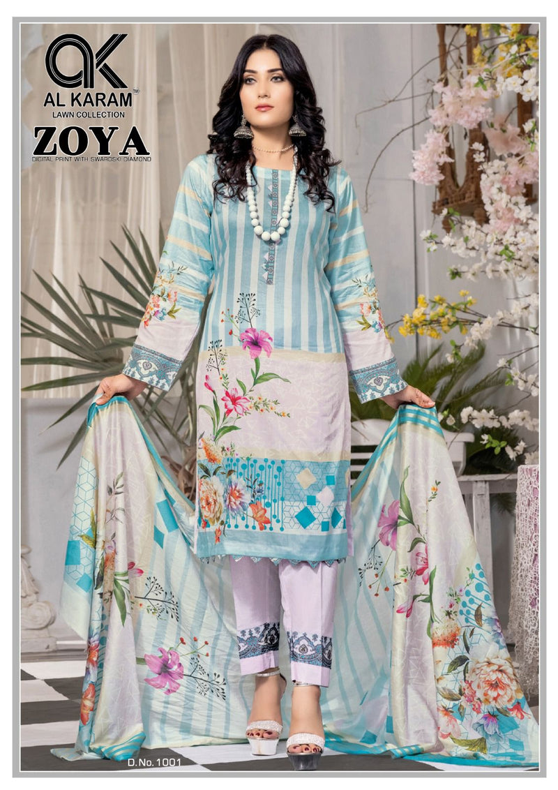 Al Karam Zoya Digital Print With Swarovski Diamond Jam Cotton Digital Printed Designer Salwar Suit