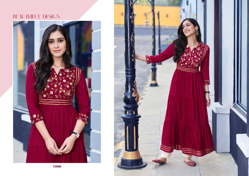 Kalaroop Kajree Fashion Zoya Rayon Embroidered Fashionable Stylish Party Wear Kurtis