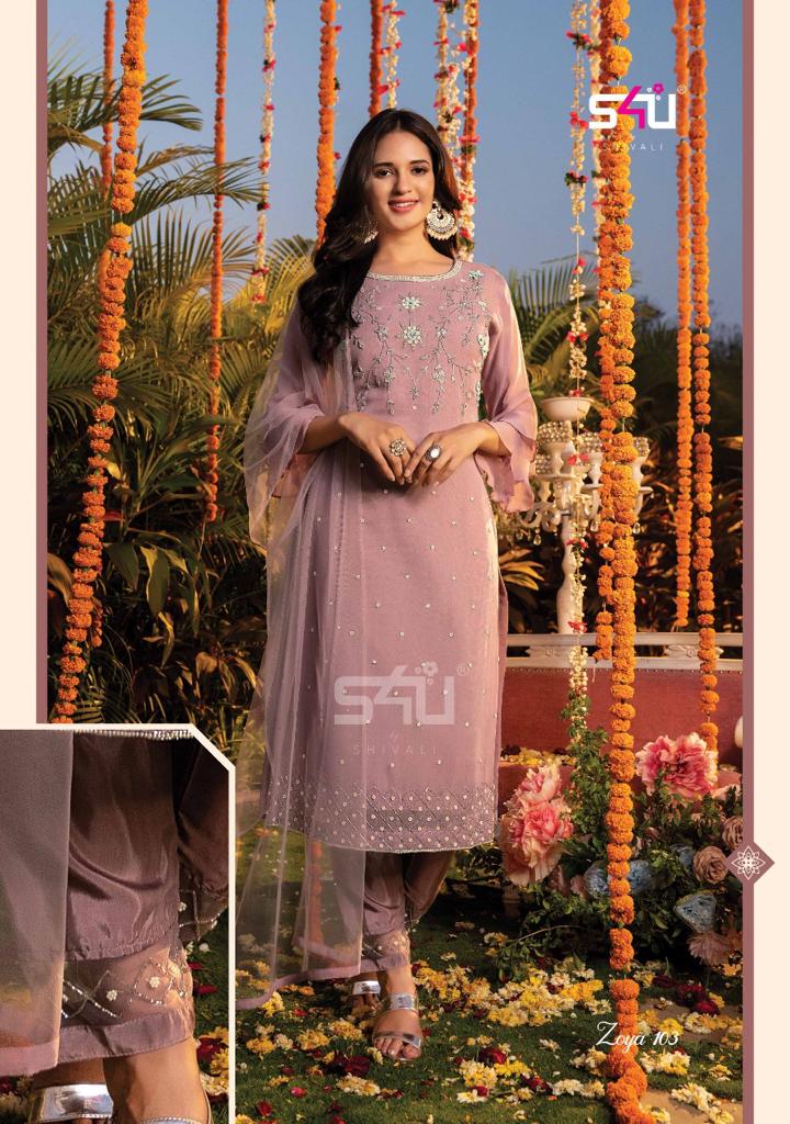 S4U Shivali Zoya Viscose Georgette Designer Wedding Wear Embroidered Kurtis With Bottom & Dupatta