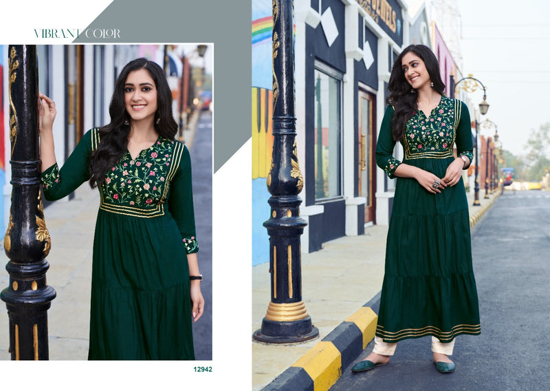 Kalaroop Kajree Fashion Zoya Rayon Embroidered Fashionable Stylish Party Wear Kurtis