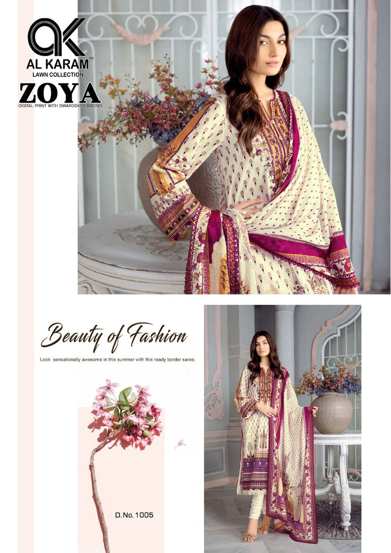Al Karam Zoya Digital Print With Swarovski Diamond Jam Cotton Digital Printed Designer Salwar Suit