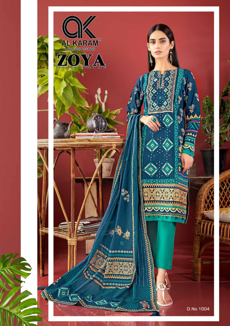 Al Karam Zoya Digital Print With Swarovski Diamond Jam Cotton Digital Printed Designer Salwar Suit