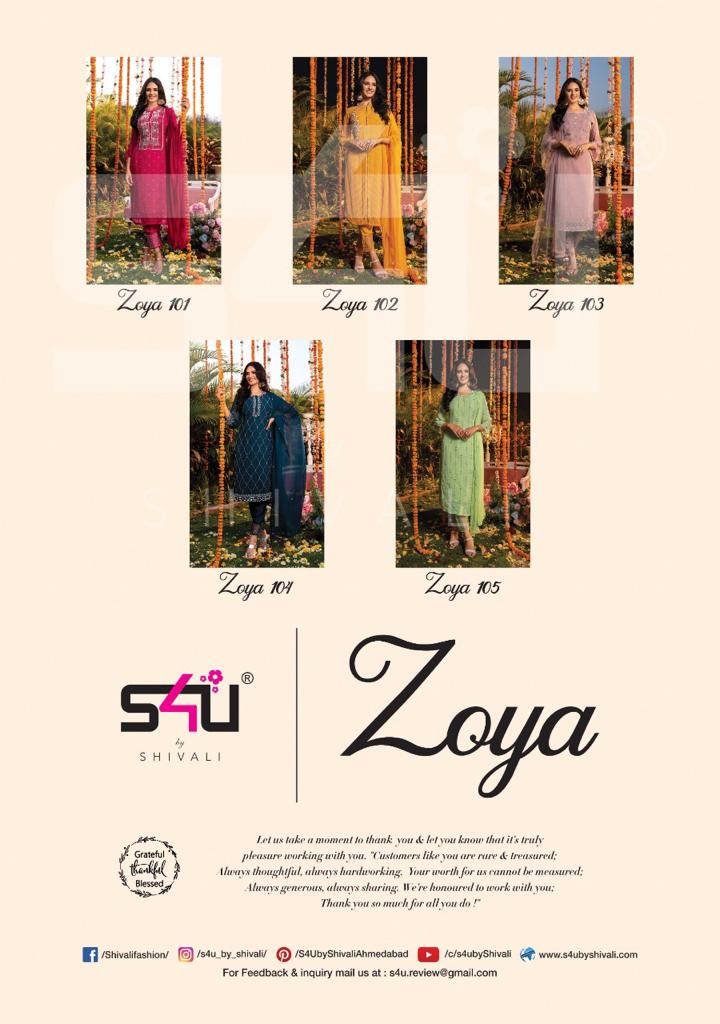S4U Shivali Zoya Viscose Georgette Designer Wedding Wear Embroidered Kurtis With Bottom & Dupatta