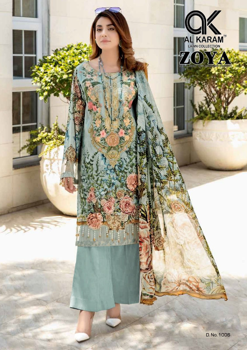 Al Karam Zoya Digital Print With Swarovski Diamond Jam Cotton Digital Printed Designer Salwar Suit