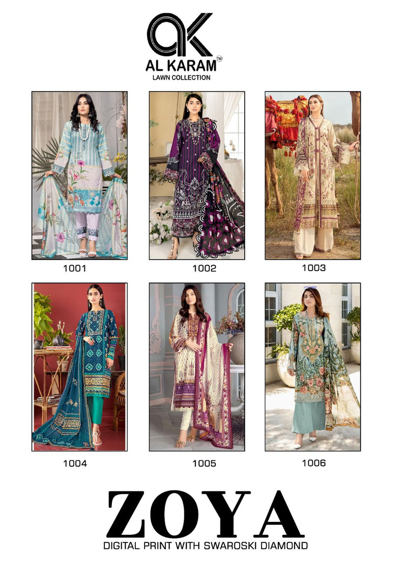 Al Karam Zoya Digital Print With Swarovski Diamond Jam Cotton Digital Printed Designer Salwar Suit