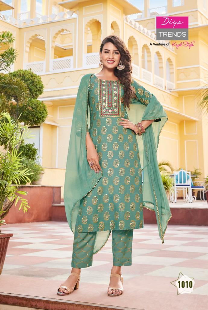 Diya Trends Zubeda Vol 1 Rayon With Gold Print Work Stylish Designer Party Wear Fancy Kurti