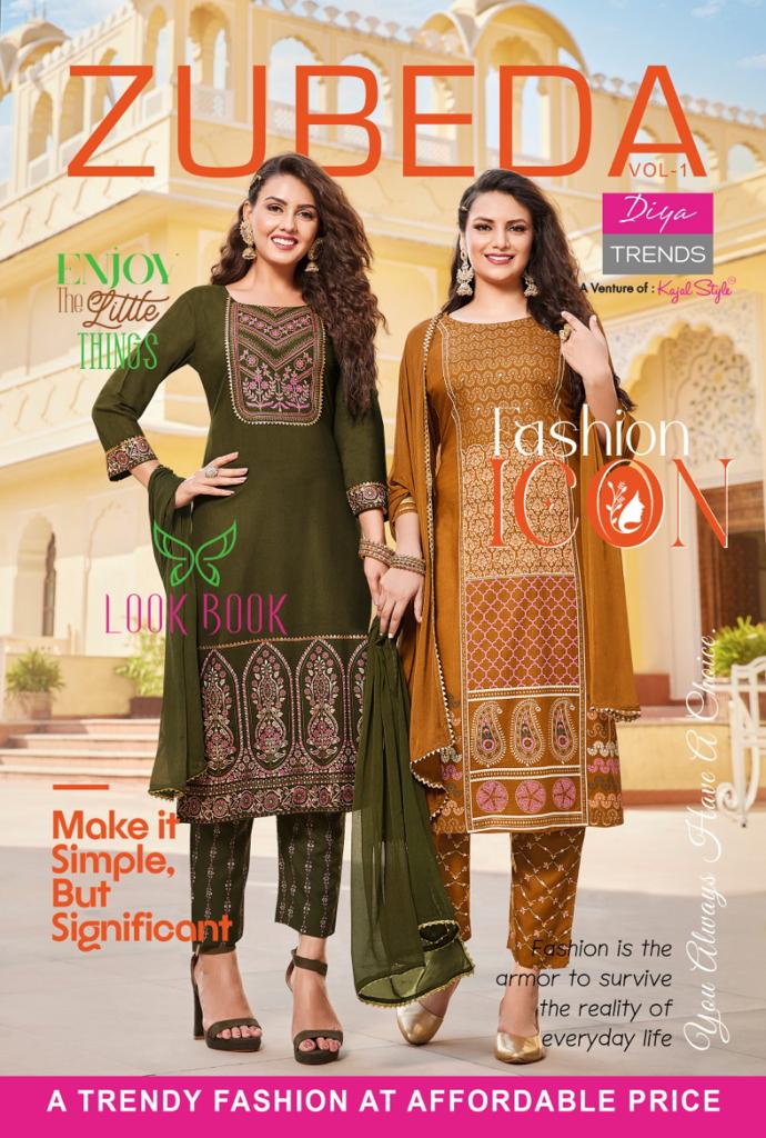Diya Trends Zubeda Vol 1 Rayon With Gold Print Work Stylish Designer Party Wear Fancy Kurti