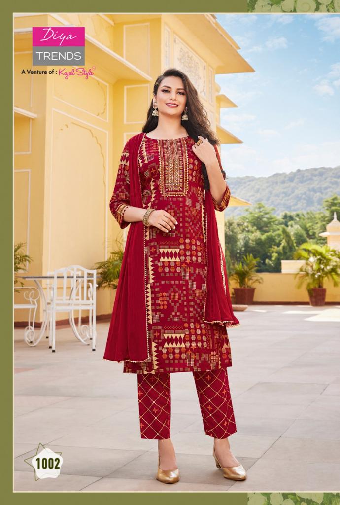 Diya Trends Zubeda Vol 1 Rayon With Gold Print Work Stylish Designer Party Wear Fancy Kurti
