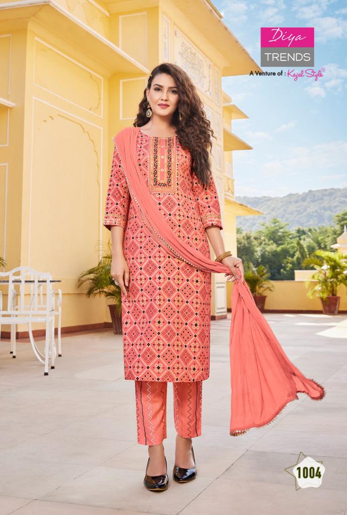 Diya Trends Zubeda Vol 1 Rayon With Gold Print Work Stylish Designer Party Wear Fancy Kurti