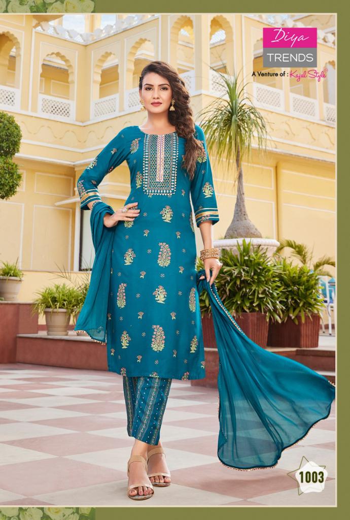 Diya Trends Zubeda Vol 1 Rayon With Gold Print Work Stylish Designer Party Wear Fancy Kurti