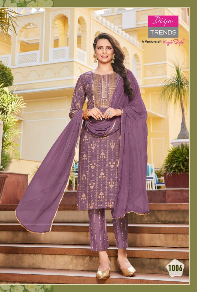 Diya Trends Zubeda Vol 1 Rayon With Gold Print Work Stylish Designer Party Wear Fancy Kurti