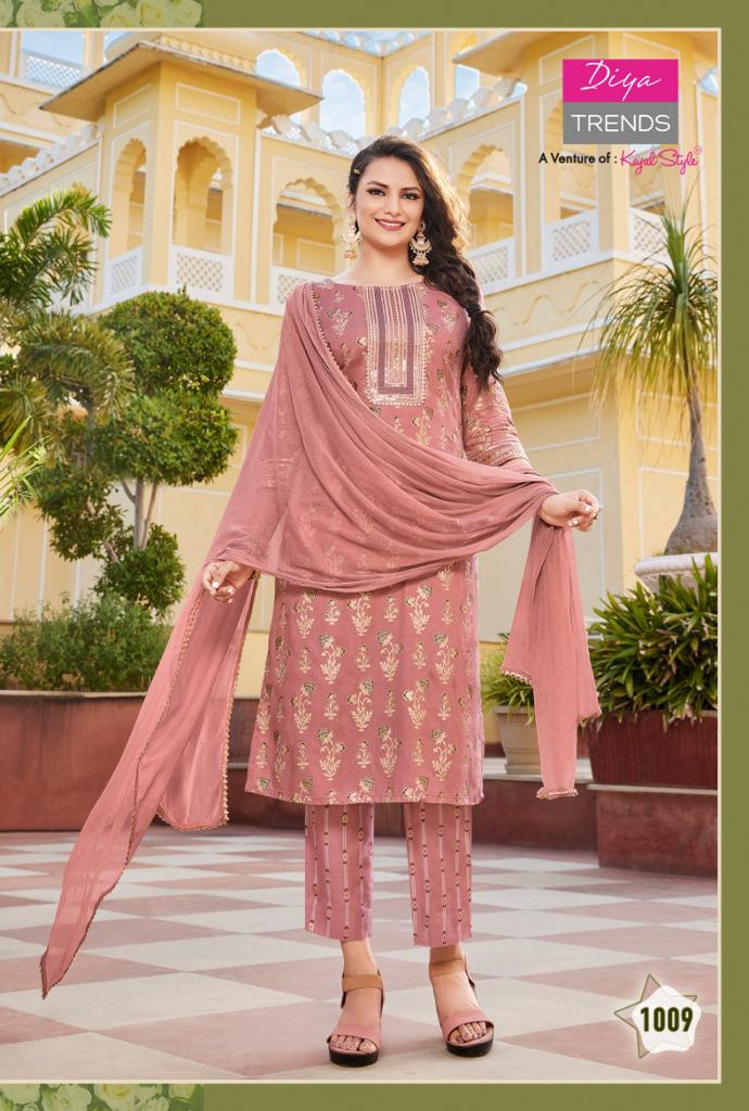 Diya Trends Zubeda Vol 1 Rayon With Gold Print Work Stylish Designer Party Wear Fancy Kurti