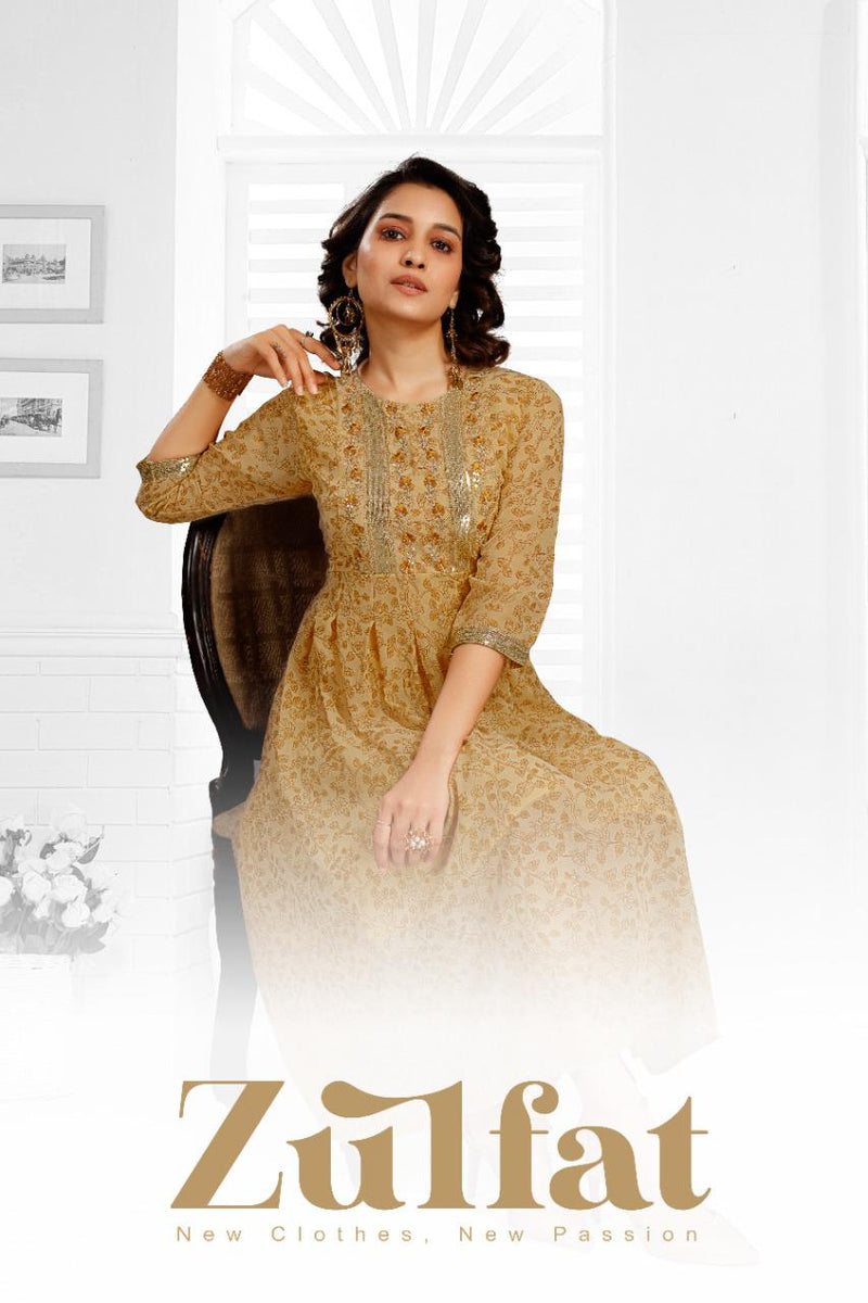 MF Zulfat Georgette Frock Style Fancy Party Wear Kurtis With Sequence Work