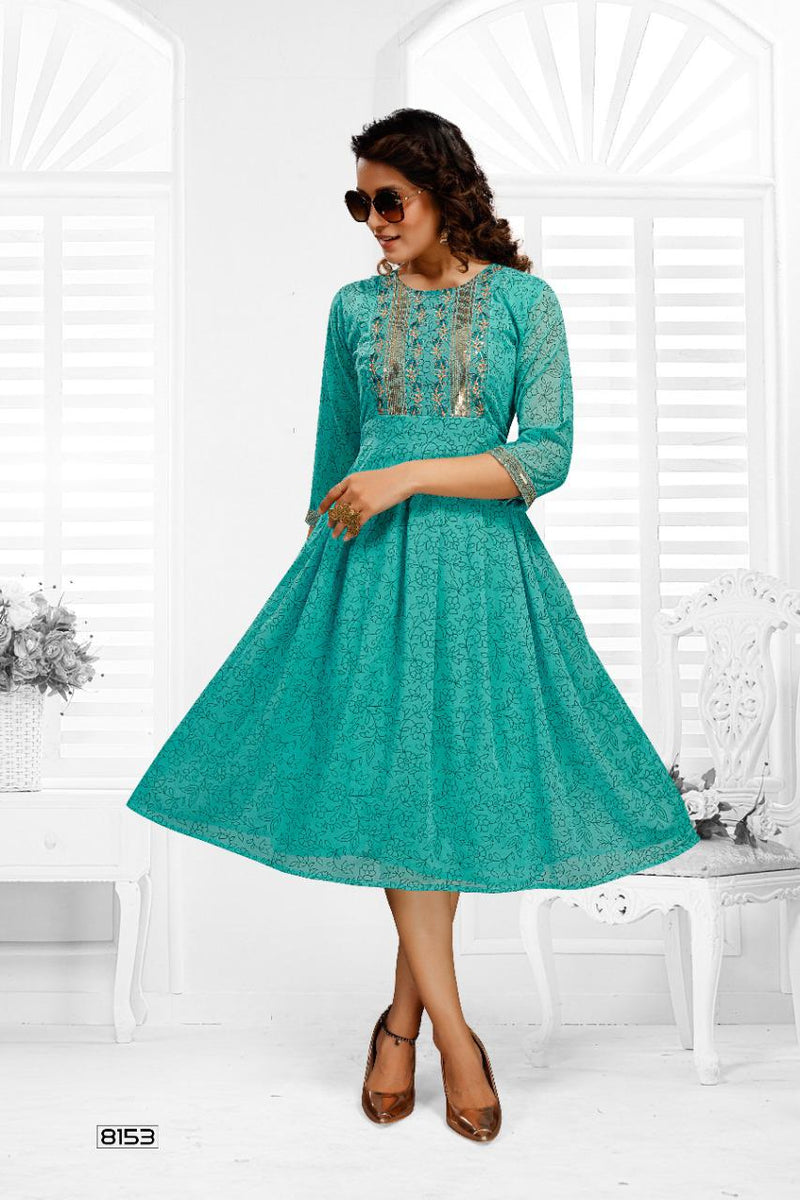 MF Zulfat Georgette Frock Style Fancy Party Wear Kurtis With Sequence Work