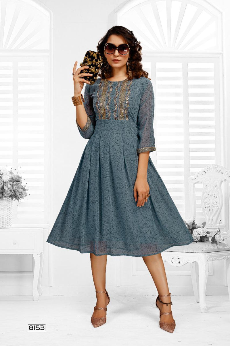 MF Zulfat Georgette Frock Style Fancy Party Wear Kurtis With Sequence Work