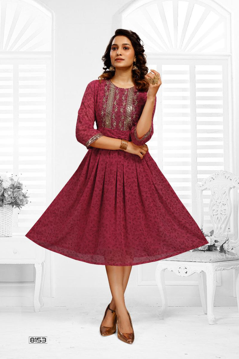 MF Zulfat Georgette Frock Style Fancy Party Wear Kurtis With Sequence Work