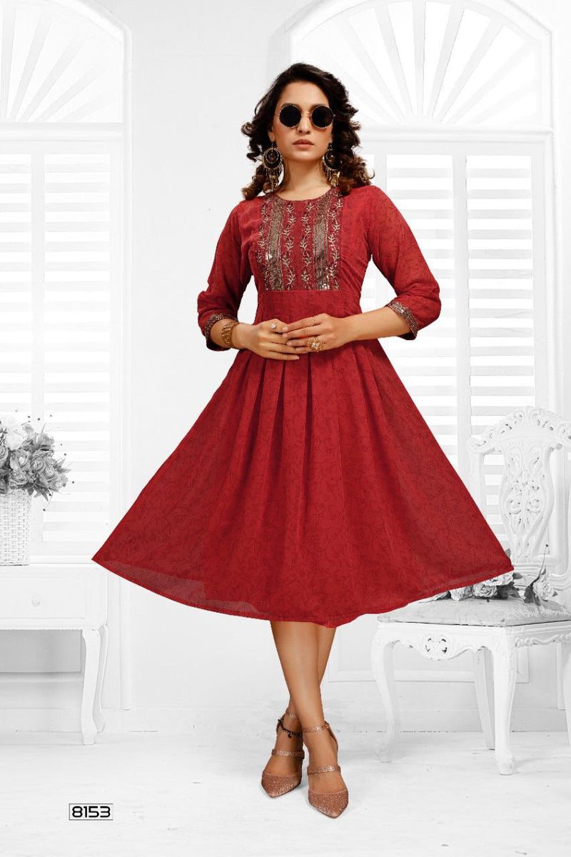 MF Zulfat Georgette Frock Style Fancy Party Wear Kurtis With Sequence Work