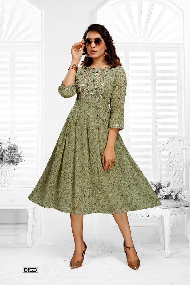 MF Zulfat Georgette Frock Style Fancy Party Wear Kurtis With Sequence Work