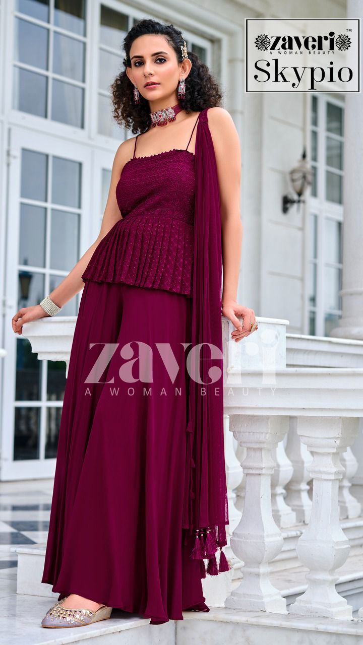 Zaveri Woman Beauty Skypio Pure Viscose Georgette Embroidery Work Partywear Kurti