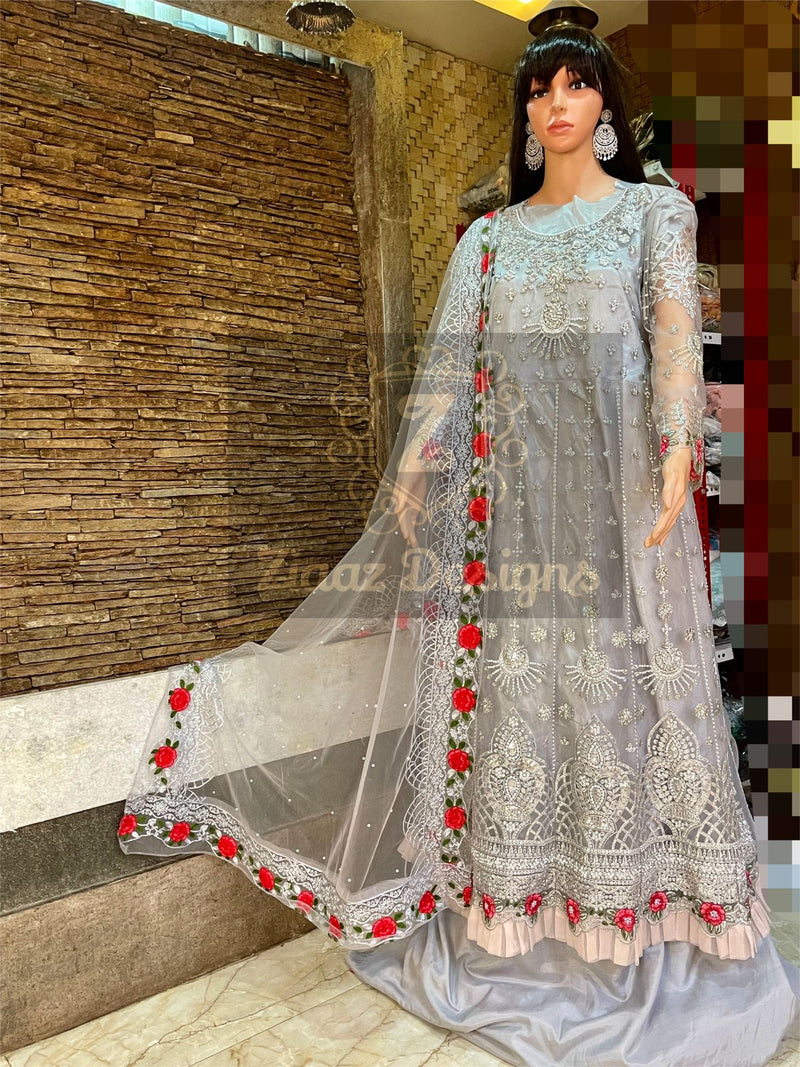 Ziaaz Designs 7773 Net Embroidered Heavy Diamond Work Salwar Kameez