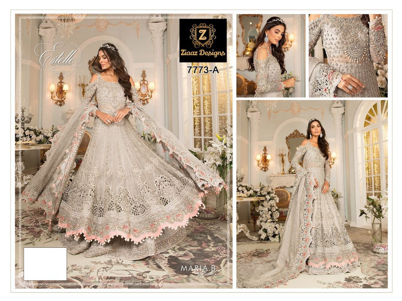 Ziaaz Designs 7773 Net Embroidered Heavy Diamond Work Salwar Kameez