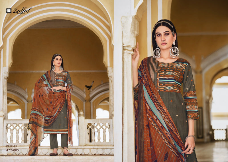 Zulfat Designer Suit Rehmat Pure Cotton Exclusive Designer Print Mirror Work Salwar Suit