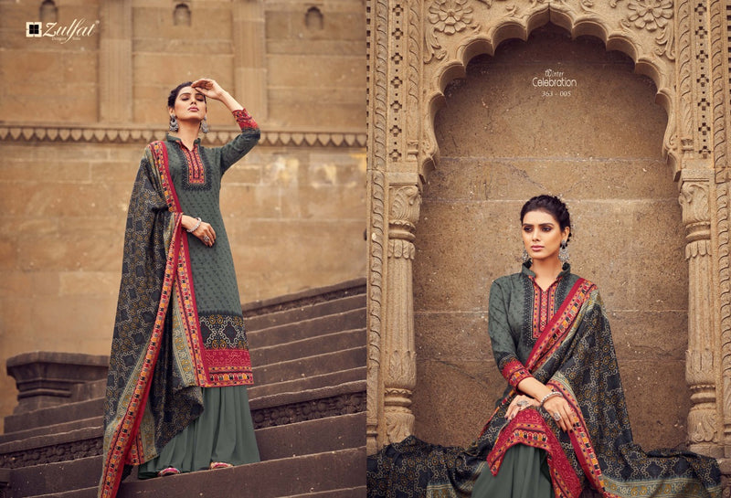 Zulfat Designer Suit Winter Celebration Pure Pashmina Casual Wear Salwar Suit