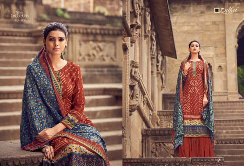 Zulfat Designer Suit Winter Celebration Pure Pashmina Casual Wear Salwar Suit