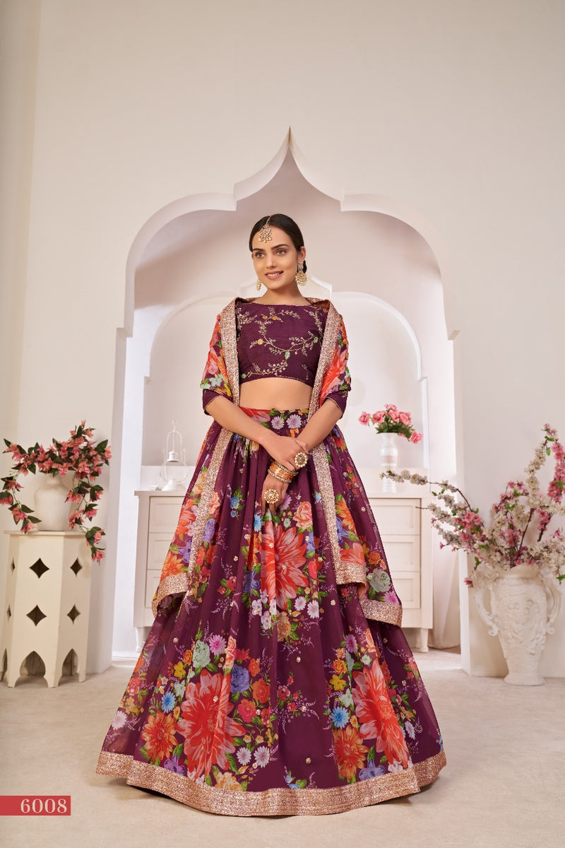 Aawiya Lotus Vol 1 Dno 6008 Georgette Stylish Festival Look Floral Printed Designer Wear Lehenga