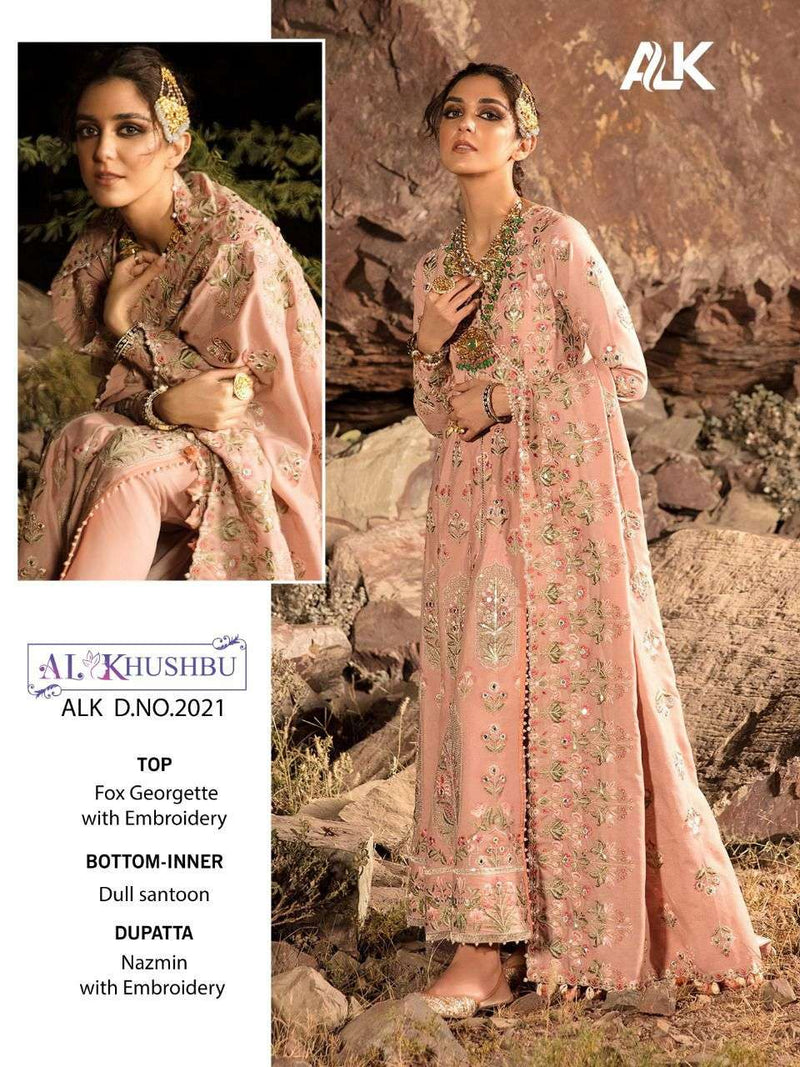 Al Khushbu Dno 2021 Georgette  With Embroidered Stylish Designer Party Wear Salwar Suit