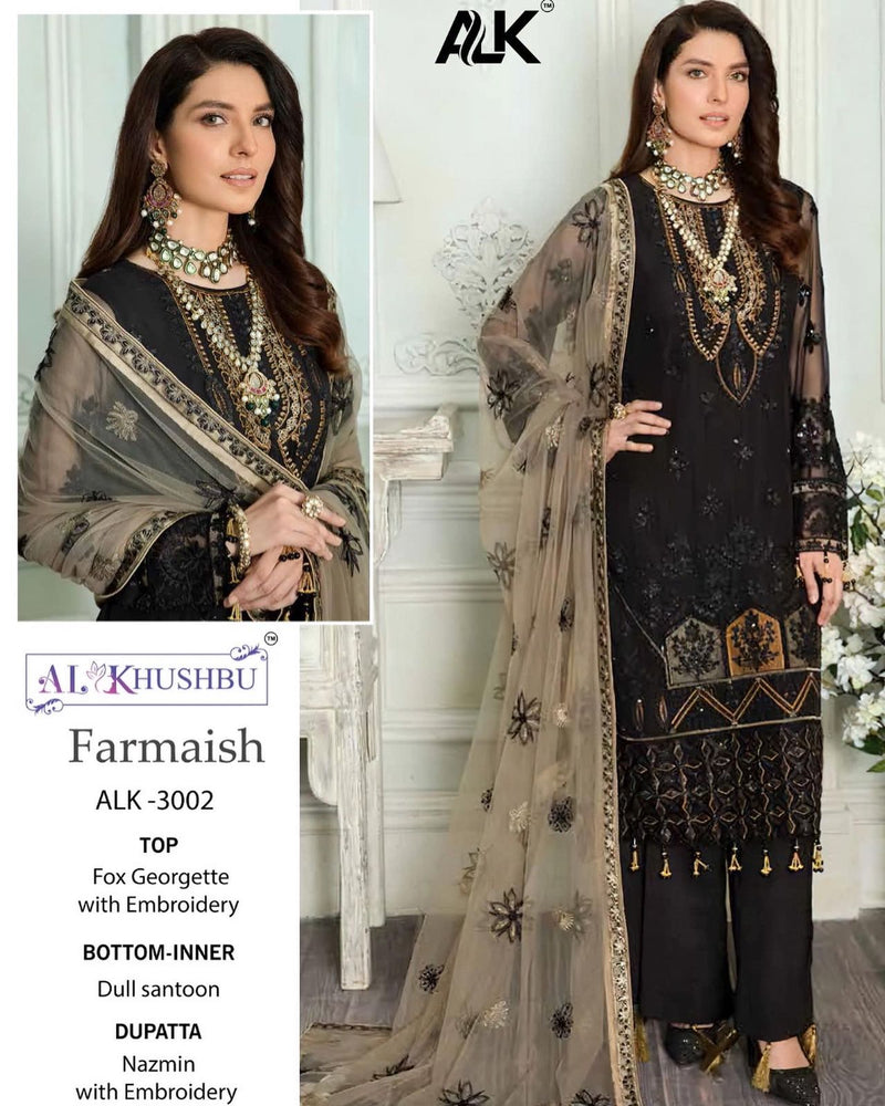 Al Khushbu Dno 3002 Georgette With Heavy Embroidery Work Stylish Designer Attractive Look Salwar Kameez