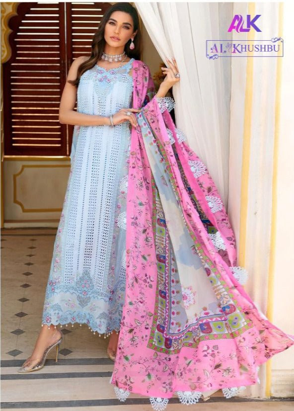 Al Khushbu Dno 2074 Cambric Cotton With Heavy Beautiful Work Stylish Designer Salwar Kameez