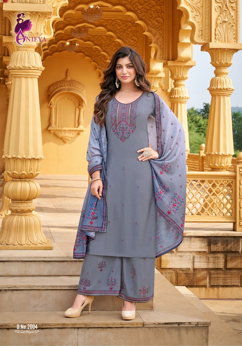 Anieya Fashion Kashmiri Vol 1 Viscose With Embroidery Work Stylish Designer Kurti With Pant Dupatta