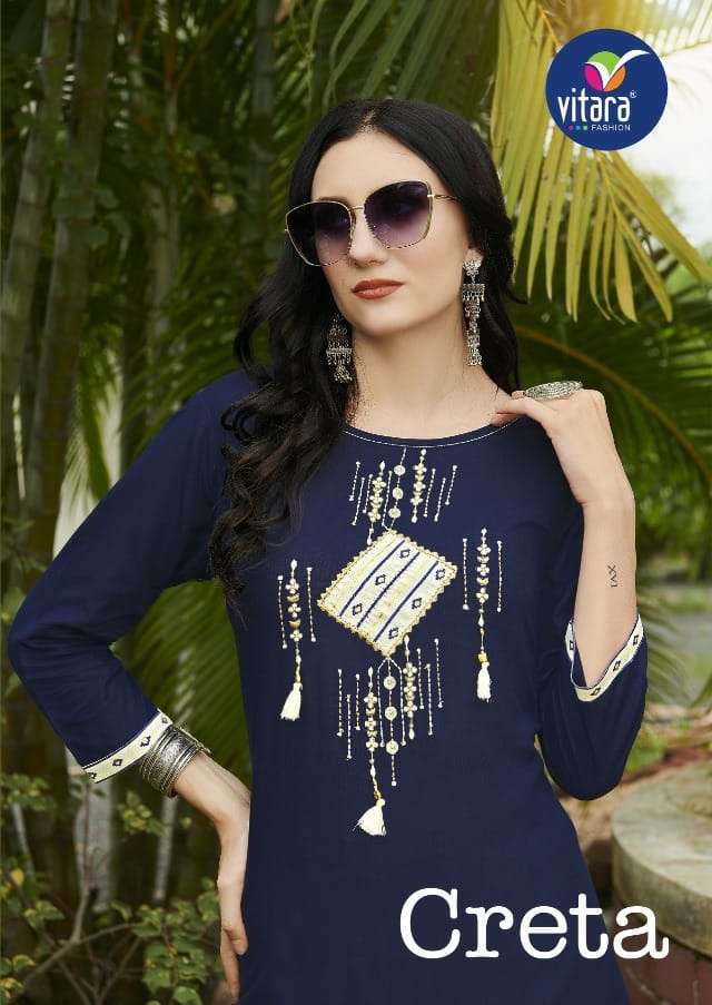 Creta By Vitara Fashion Rayon Embroidery Kurti With Pant