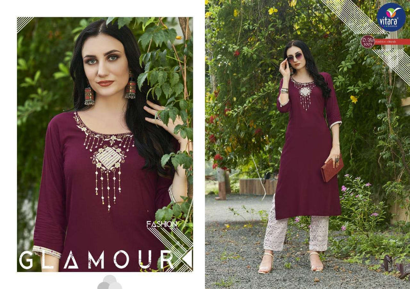 Creta By Vitara Fashion Rayon Embroidery Kurti With Pant