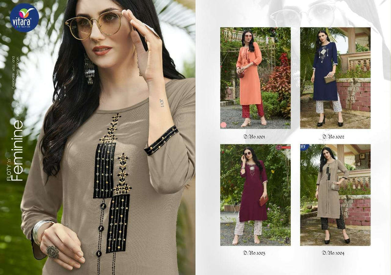 Creta By Vitara Fashion Rayon Embroidery Kurti With Pant