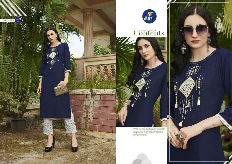 Creta By Vitara Fashion Rayon Embroidery Kurti With Pant