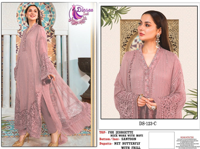 Dinsaa Suit Dno 123 C Georgette With Heavy Embroidery Stylish Designer Pakistani Salwar Suit