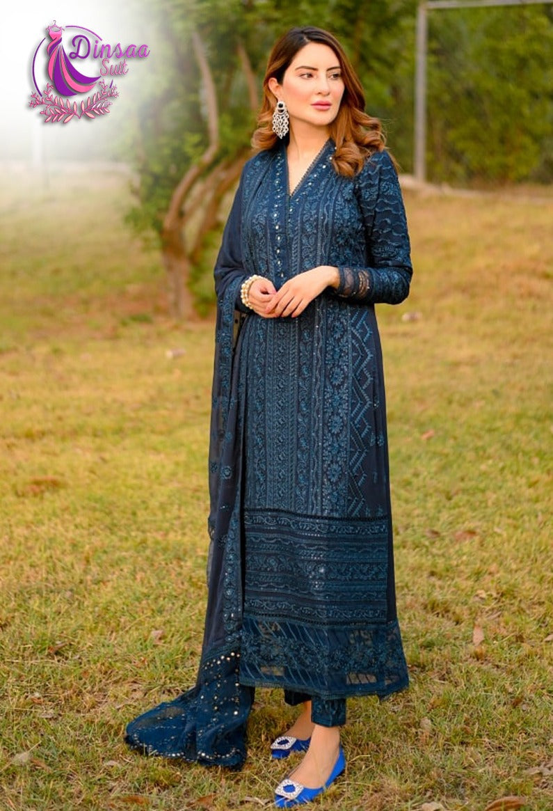 Dinsaa Suit Dno 129 Georgette With Heavy Embroidery Work Stylish Designer Party Wear Pakistani Salwar Suit