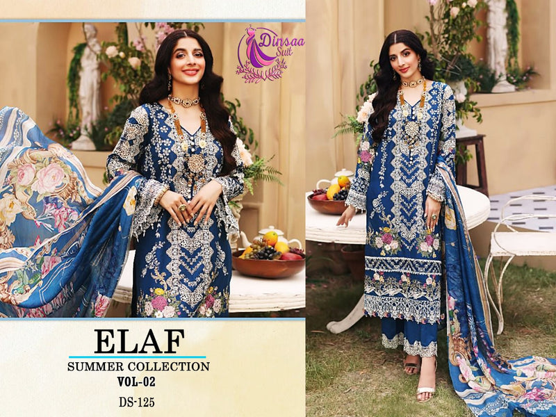 Dinsaa Suit Elaf Summer 125 Pure Cotton With Fancy Work Stylish Designer Pakistani Salwar Kameez