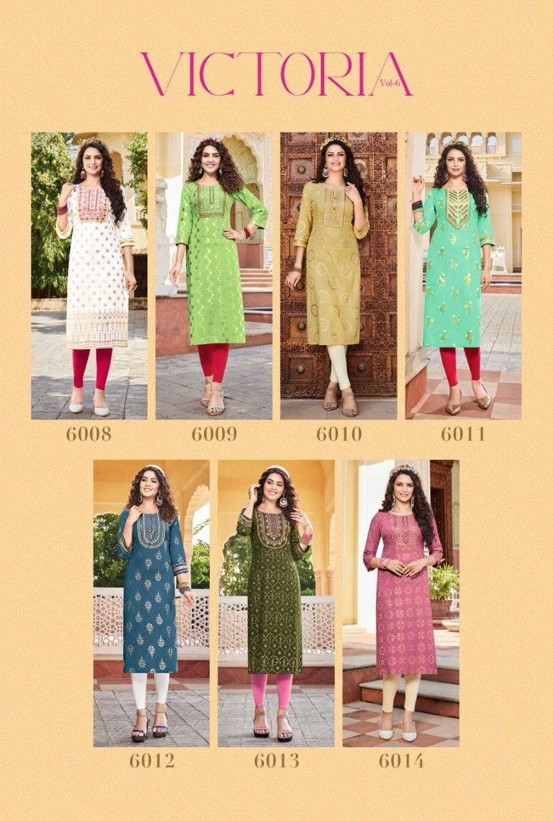 Diya Trends Victoria Vol 6 Rayon With Embroidery Work Stylish Designer Casual Wear Fancy Kurti
