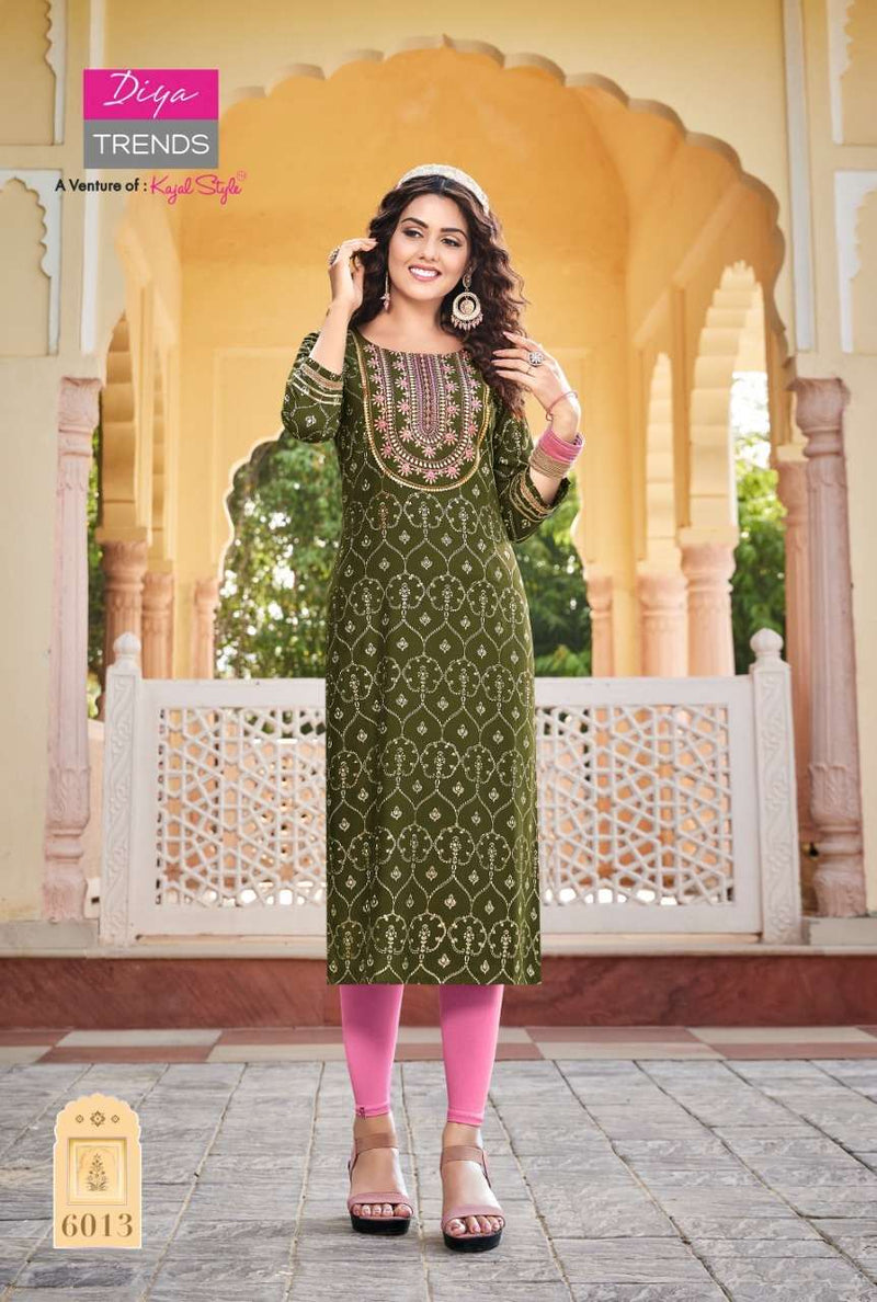 Diya Trends Victoria Vol 6 Rayon With Embroidery Work Stylish Designer Casual Wear Fancy Kurti