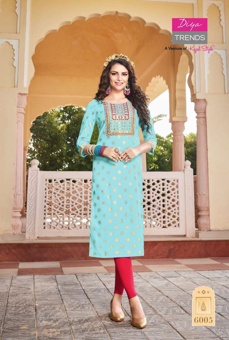 Diya Trends Victoria Vol 6 Rayon With Embroidery Work Stylish Designer Casual Wear Fancy Kurti