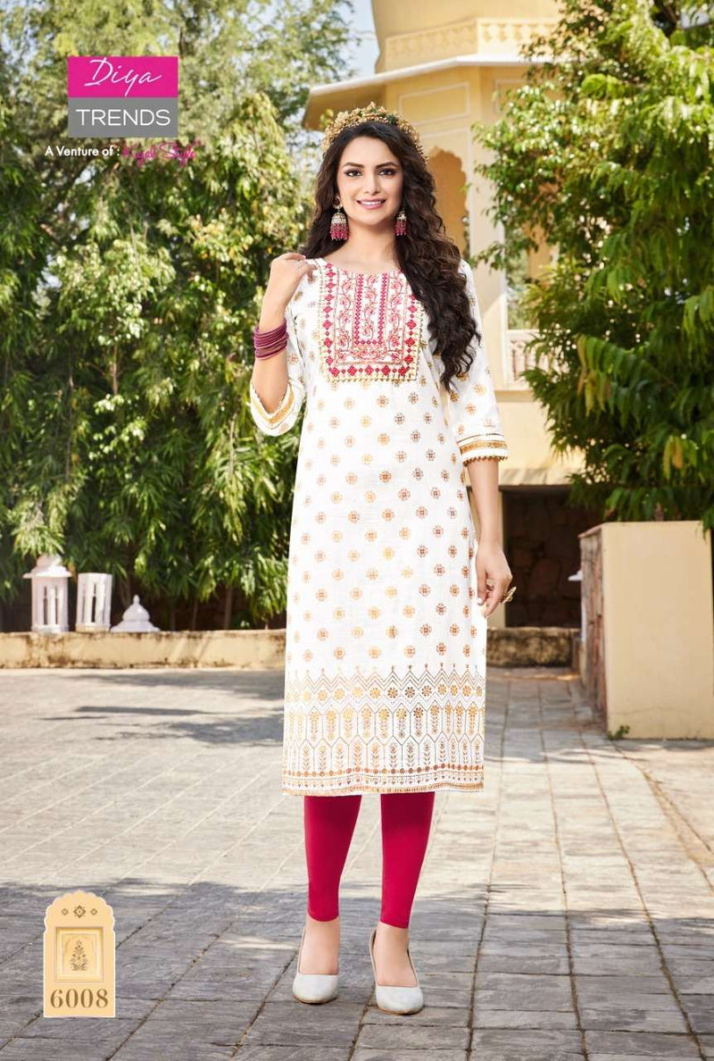 Diya Trends Victoria Vol 6 Rayon With Embroidery Work Stylish Designer Casual Wear Fancy Kurti