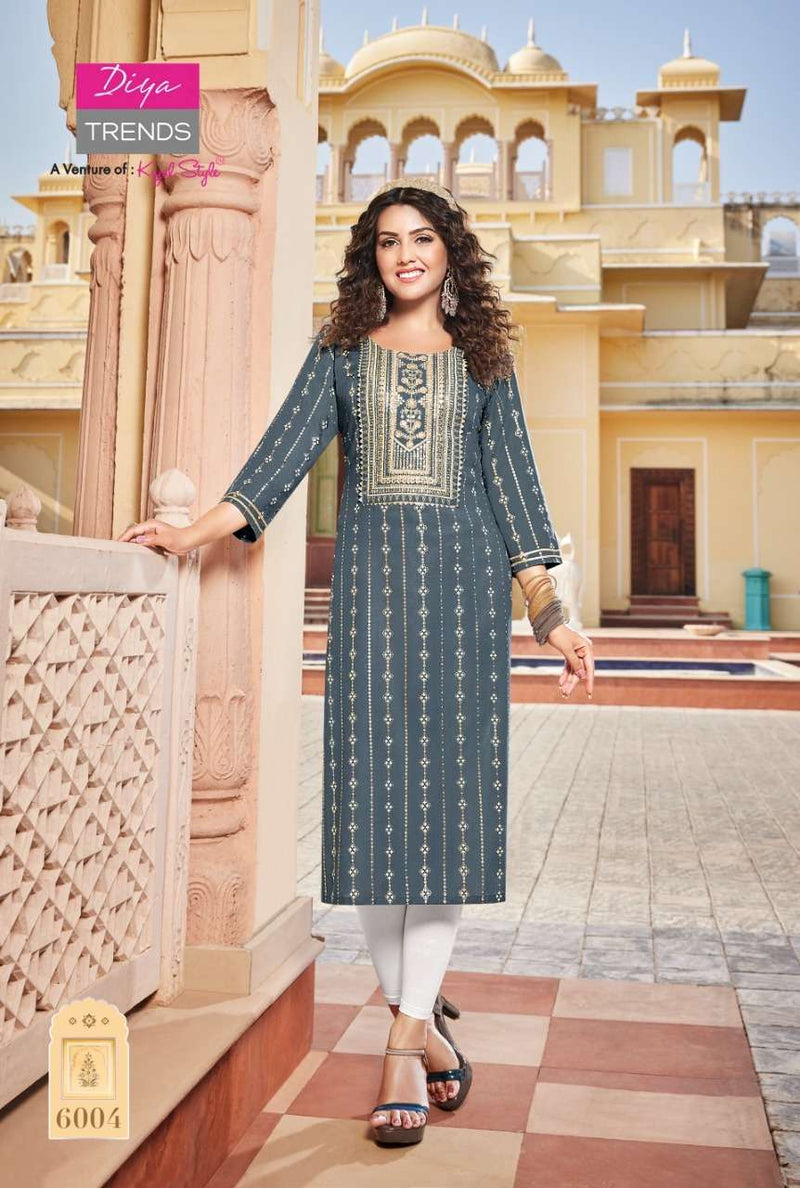Diya Trends Victoria Vol 6 Rayon With Embroidery Work Stylish Designer Casual Wear Fancy Kurti