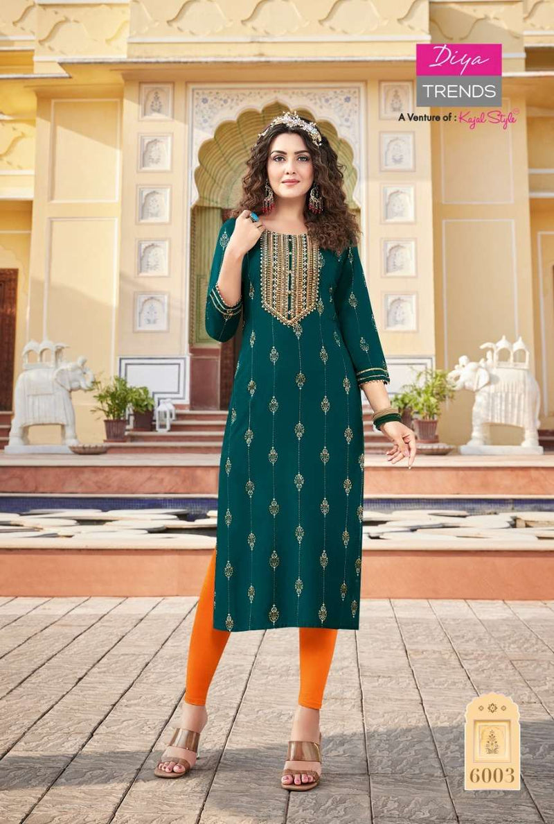 Diya Trends Victoria Vol 6 Rayon With Embroidery Work Stylish Designer Casual Wear Fancy Kurti